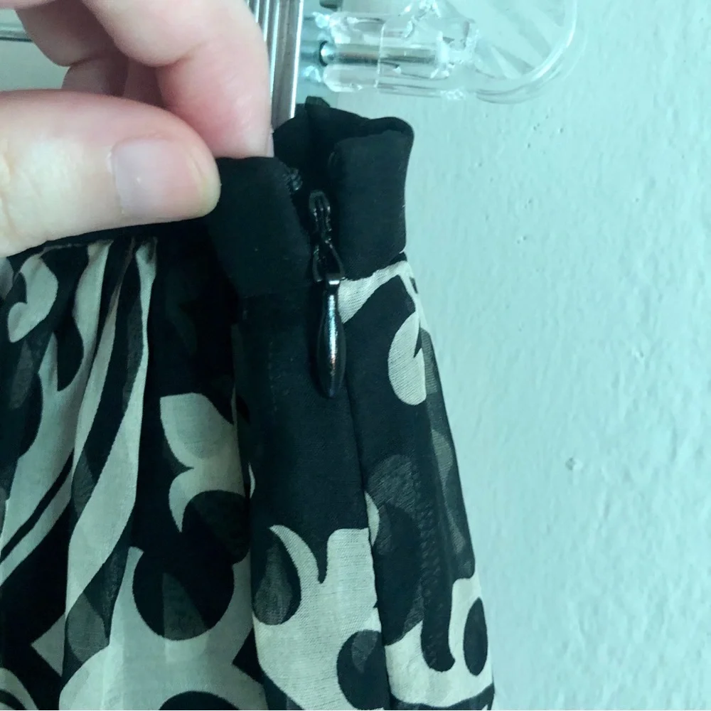 J. Crew Black and White Damask Print Silk Midi Skirt